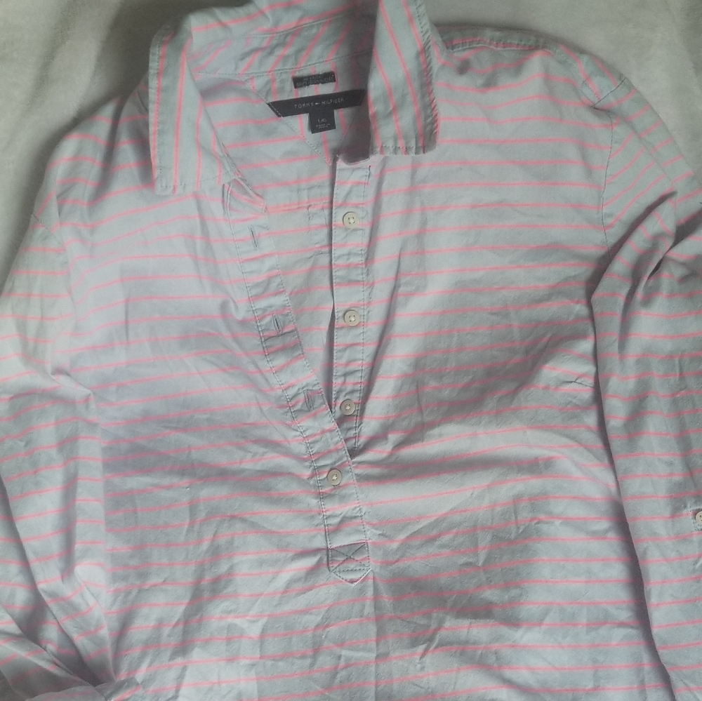 Half buttoned up Tommy Hilfiger shirt